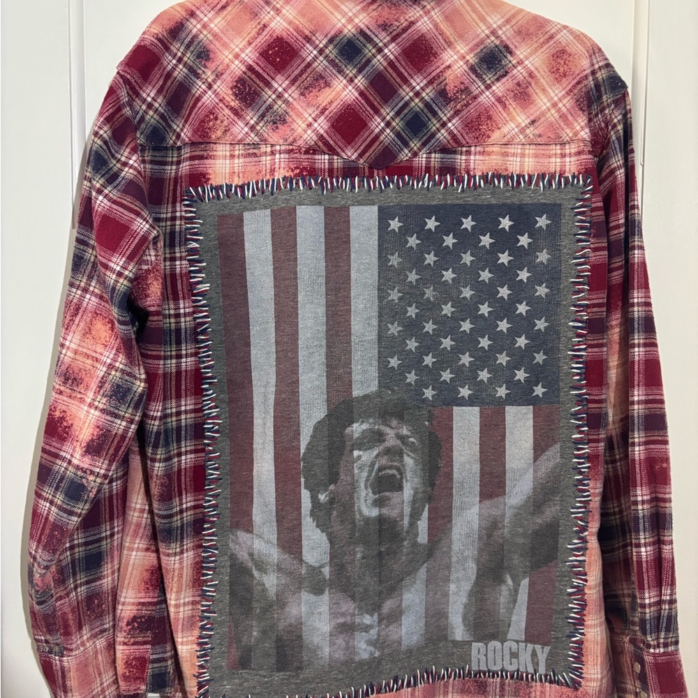 Upcycled Embroidered Rocky graphic Flannel